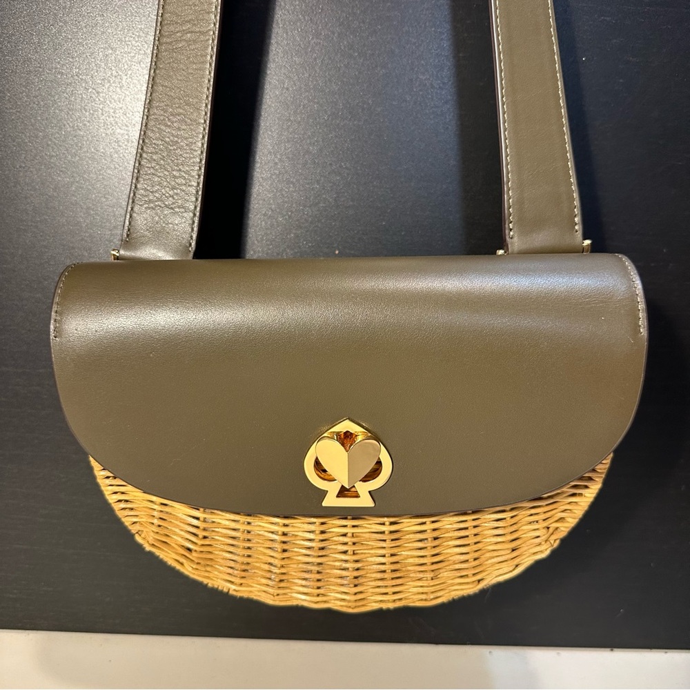 Kate Spade Nicola Wicker Spade Twistlock Convertible Sling Bag, Olive